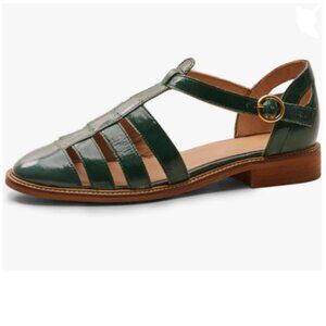 YDN Green Ankle Strap Sandals Gladiator Block Low Heels Round Toe Buckle Shoes